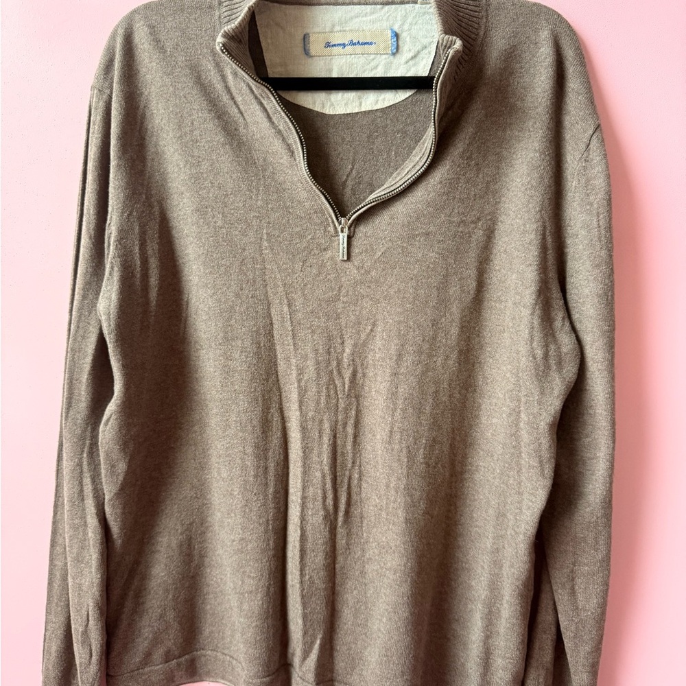 Tommy Bahama Taupe Half-Zip Pullover Sweater